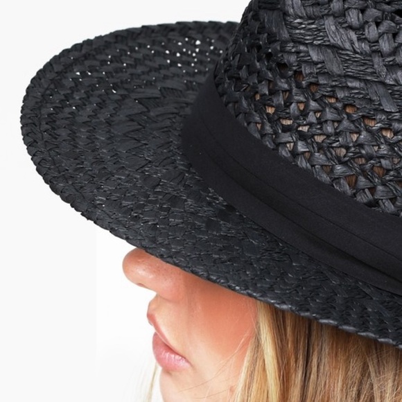 Boho Straw Fedora/Panama Hat with Black Band - Picture 4 of 5
